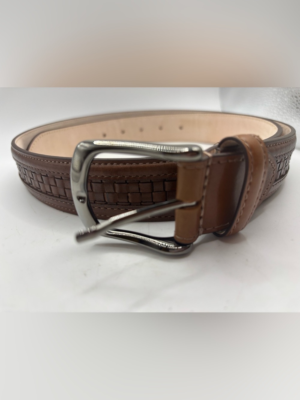 New Paul Fredrick Embossed Leather Men’s Belt BMQ911 Made In Italy Size 40 Brown